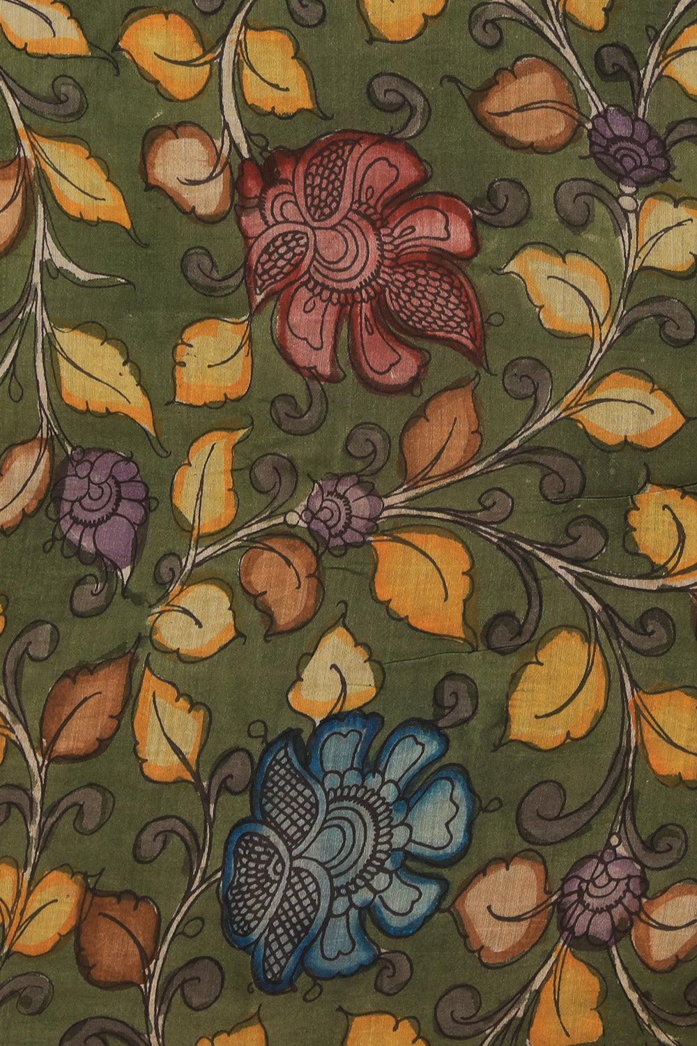 Image of Pichwai Art Hand-Painted Green Saree